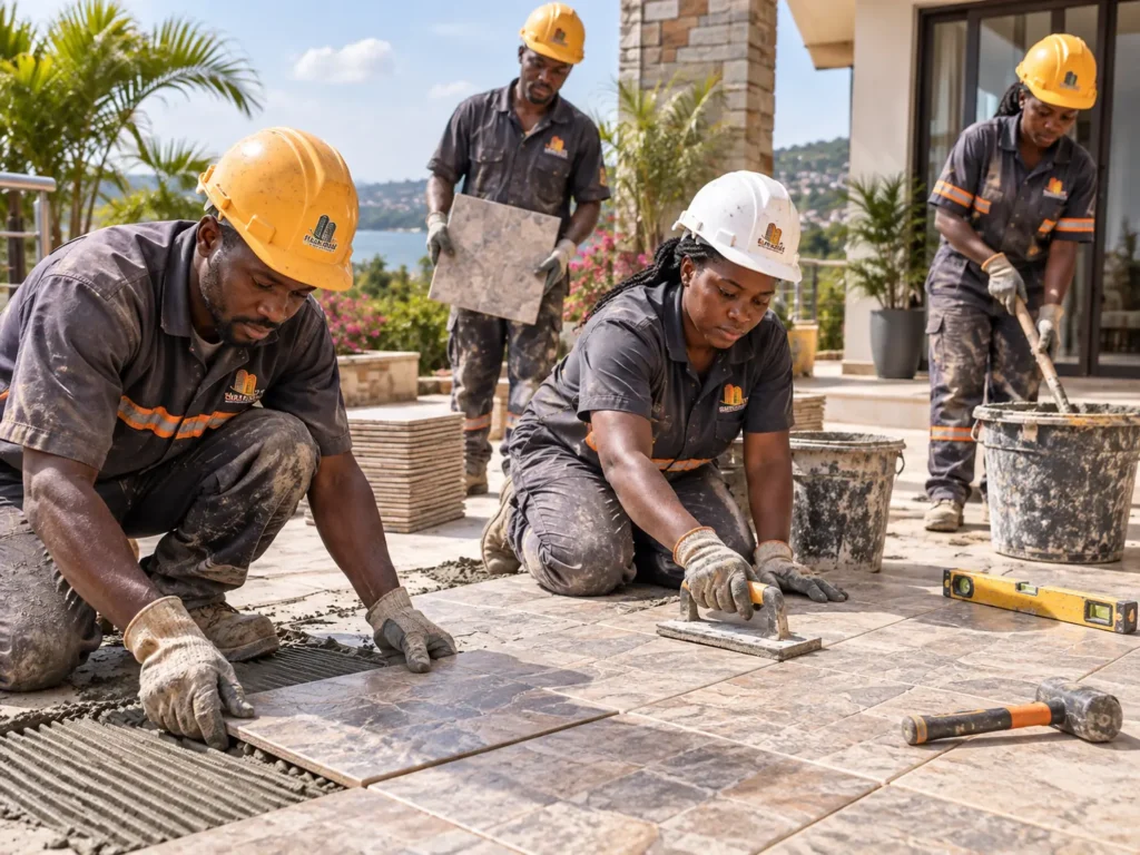 How much does tile installation cost per square meter in Kampala?